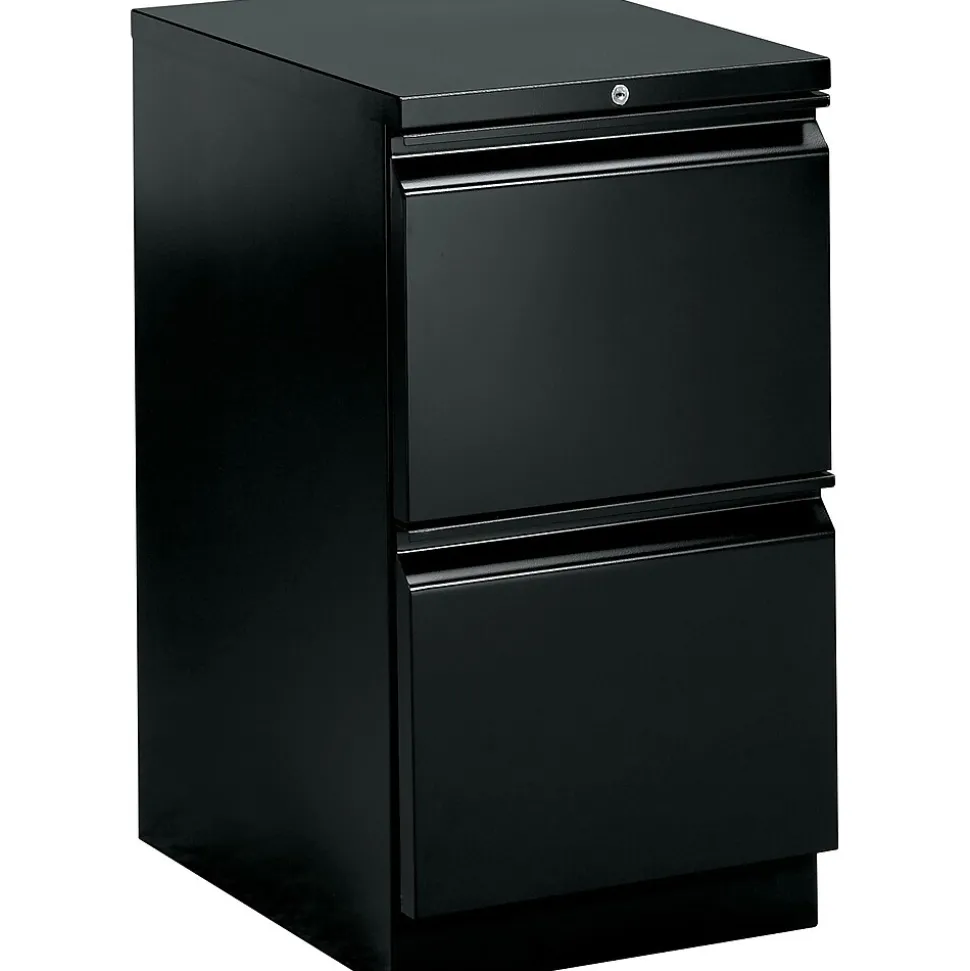 HON Brigade 2-Drawer Mobile Vertical File Cabinet, Letter Size, Lockable, 28"H x 15"W x 19.875"D, Black (H33820RP)