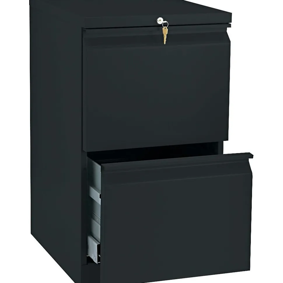 HON Brigade 2-Drawer Mobile Vertical File Cabinet, Letter Size, Lockable, 28"H x 15"W x 19.875"D, Black (H33820RP)