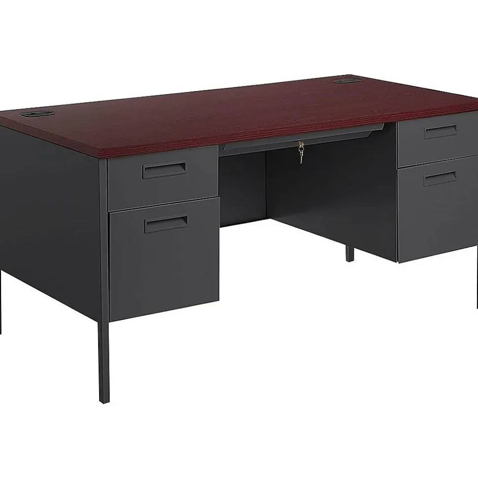 HON Metro Classic 60" Double Pedestal Desk, Mahogany/Charcoal (HONP3262NS)