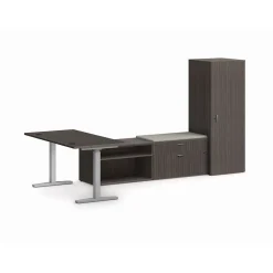 HON Mod 60" Computer Desk with Wardrobe and 2 Credenzas, Slate Teak (HLPL60114HATDSKWDSL1)