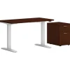 HON Mod 60"W Adjustable Standing Desk with Mobile Storage, Traditional Mahogany (HLPLRW6024CHATBFTM1)