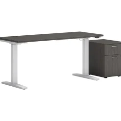 HON Mod 48"W Adjustable Standing Desk with Mobile Storage, Slate Teak (HLPLRW4824CHATBFSL1)