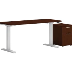 HON Mod 48"W Adjustable Standing Desk with Mobile Storage, Traditional Mahogany (HLPLRW4824CHATBFTM1)