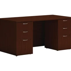 HON Mod 60"W Double-Pedestal Desk, Traditional Mahogany (HLPLDS6030BBFTM1)