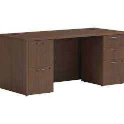 HON Mod 66"W Double-Pedestal Desk, Sepia Walnut (HLPLDS66PSSE1)