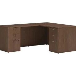 HON Mod 60"W L-Shaped Double-Pedestal Desk, Sepia Walnut (HLPL6072LDESK2BBFSE1)