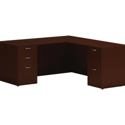 HON Mod 66"W L-Shaped Double-Pedestal Desk, Traditional Mahogany (HLPL6672LDESKTM1)