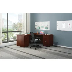 HON Mod 66"W L-Shaped Double-Pedestal Desk, Traditional Mahogany (HLPL6672LDESKTM1)