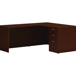 HON Mod 60"W L-Shaped Single-Pedestal Desk, Traditional Mahogany (HLPL6072LDESK1BBFTM1)