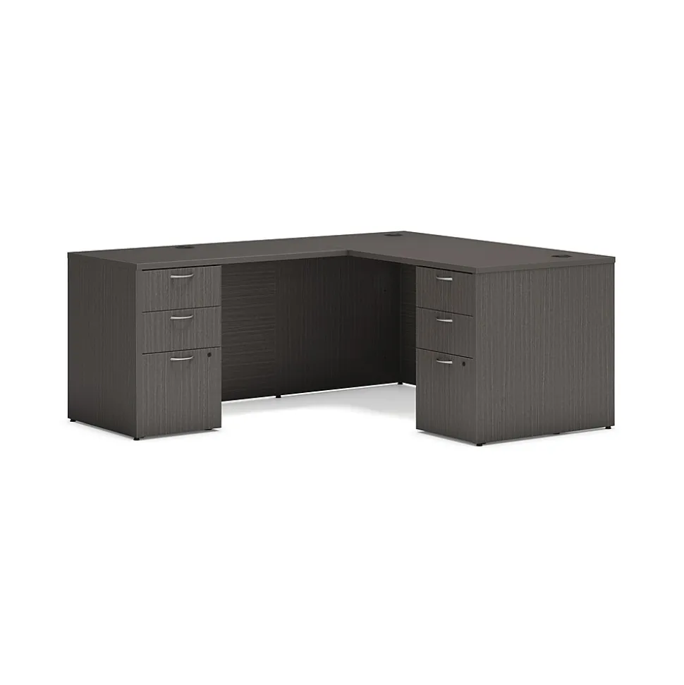 HON Mod 60"W L-Shaped Workstation, Slate Teak (HLPL6072LDESK2BBFLS1)