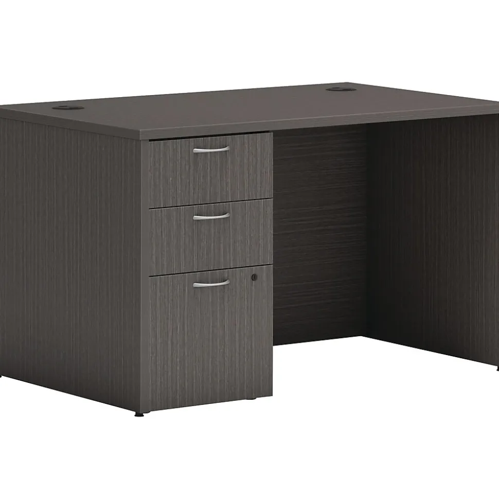 HON Mod 48"W Single-Pedestal Desk, Slate Teak (HLPLDS4830BBFLS1)