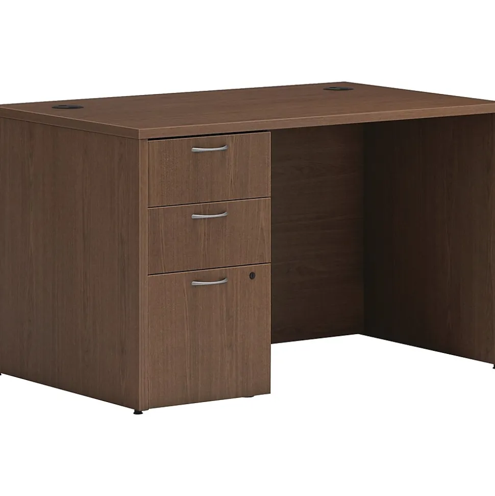 HON Mod 48"W Single-Pedestal Desk, Sepia Walnut (HLPLDS4830BBFSE1)