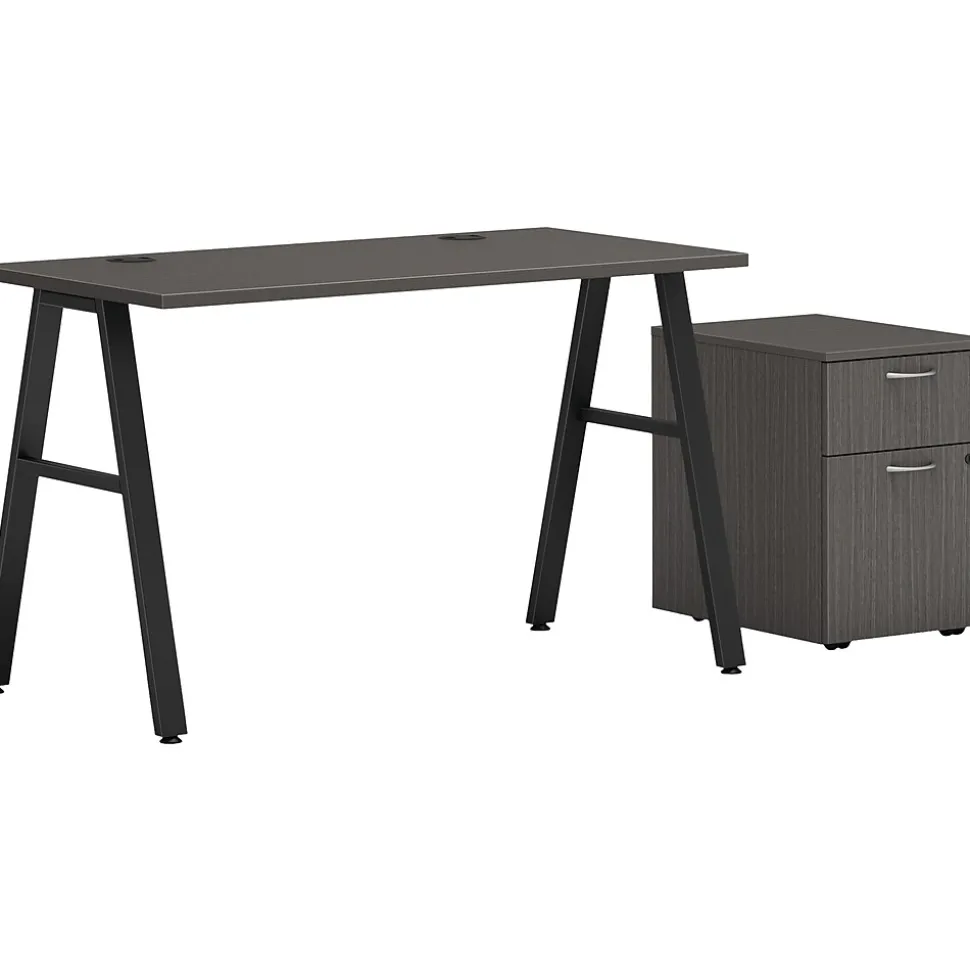 HON Mod 48"W Table Desk with Mobile Storage, Slate Teak (HLPL4824BFLS1ALEGBLK)