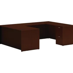 HON Mod 66"W U-Shaped Computer Desk with 2 Support Pedestals, Traditional Mahogany (HLPL6696UDESKTM1)