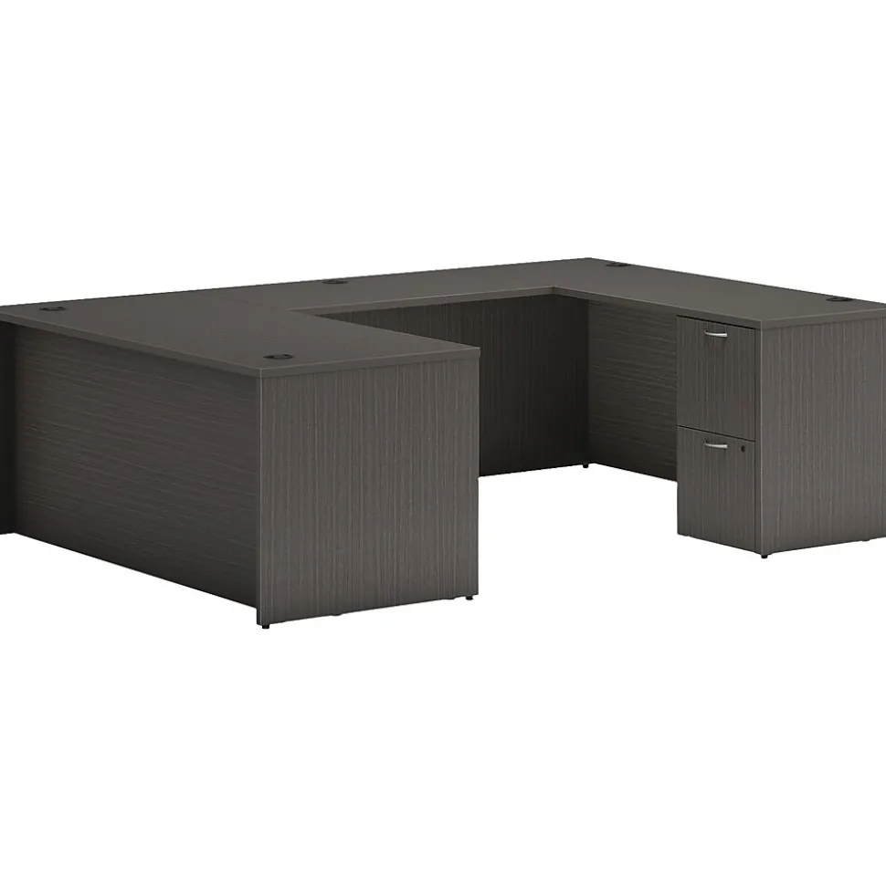 HON Mod 66"W x 96"D U-Shaped Computer Desk with 2 Support Pedestals, Slate Teak (HLPL6696UDESKSL1)