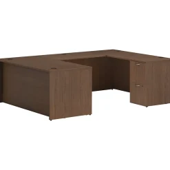 HON Mod 66"W x 96"D U-Shaped Computer Desk with 2 Support Pedestals, Sepia Walnut (HLPL6696UDESKSE1)