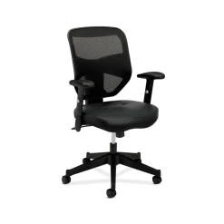 HON Prominent Mesh High-Back Task Chair, Adjustable Arms, Black SofThread Leather Seat (BSXVL531SB11)