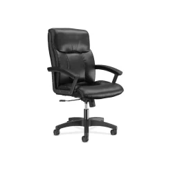 HON SofThread Leather High-Back Executive Chair, Center-Tilt, Fixed Arms, Black (BSXVL151SB11)