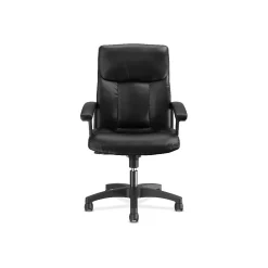 HON SofThread Leather High-Back Executive Chair, Center-Tilt, Fixed Arms, Black (BSXVL151SB11)