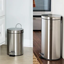 Honey Can Do Stainless Steel Step Trash Cans with Lid, Silver, 7.92 & 0.8 Gallon (TRS-01886)