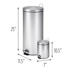 Honey Can Do Stainless Steel Step Trash Cans with Lid, Silver, 7.92 & 0.8 Gallon (TRS-01886)