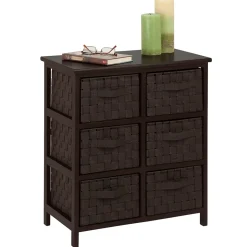Honey Can Do Woven Strap 6 Drawer Chest with Wooden Frame, Espresso Black (TBL-03759)