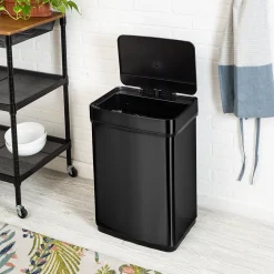Honey-Can-Do Motion Sensor Steel Indoor Trash Can with Automatic Lid, 13.2 Gallon, Black (TRS-08415)