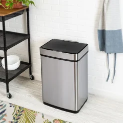 Honey-Can-Do Motion Sensor Steel Indoor Trash Can with Automatic Lid, 13.2 Gallon, Silver (TRS-08414)