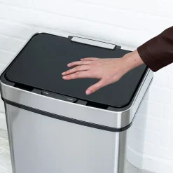 Honey-Can-Do Motion Sensor Steel Indoor Trash Can with Automatic Lid, 13.2 Gallon, Silver (TRS-08414)