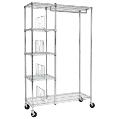 Honey-Can-Do Rolling Closet with Garment Bar and Shelves, 18"W, Chrome (SHF-01567)