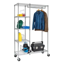 Honey-Can-Do Rolling Closet with Garment Bar and Shelves, 18"W, Chrome (SHF-01567)