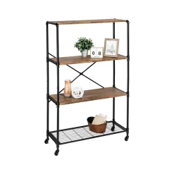 Honey-Can-Do 4-Shelf 63"H Steel Mobile Bookcase, Black (SHF-08838)