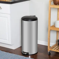 Honey-Can-Do Steel Indoor Round Soft-Close Trash Can with Hinged Lid, 7.92 Gallon, Silver (TRS-08994)