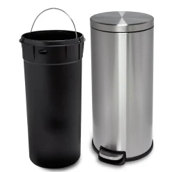 Honey-Can-Do Steel Indoor Round Step Can Trash Can with Hinged Lid, 7.92 Gallon, Silver (TRS-09074)
