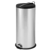 Honey-Can-Do Steel Indoor Round Step Trash Can with Hinged Lid, 7.92 Gallon, Silver (TRS-09075)