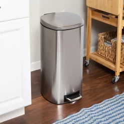 Honey-Can-Do Steel Indoor Step Trash Can with Hinged Lid, 7.92 Gallon, Silver (TRS-09330)