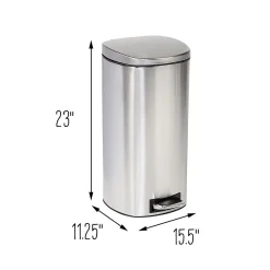 Honey-Can-Do Steel Indoor Step Trash Can with Hinged Lid, 7.92 Gallon, Silver (TRS-09330)