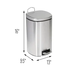 Honey-Can-Do Steel Indoor Square Step Trash Can with Hinged Lid, 3.17 Gallon, Silver (TRS-09327)