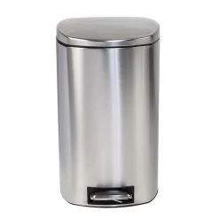 Honey-Can-Do Steel Indoor Square Soft-Close Step Trash Can with Hinged Lid, 13.2 Gallon, Silver (TRS-09335)