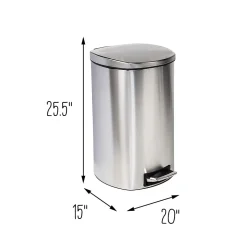 Honey-Can-Do Steel Indoor Square Soft-Close Step Trash Can with Hinged Lid, 13.2 Gallon, Silver (TRS-09335)