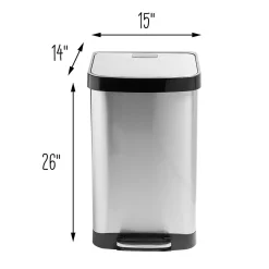 Honey-Can-Do Steel Indoor Square Step Trash Can with Hinged Lid, 13.2 Gallon, Silver (TRS-08993)