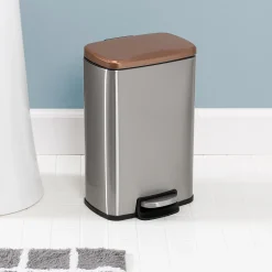 Honey-Can-Do Steel Indoor Trash Can Set with Hinged Lid, 7.92 & 1.32 Gallon, Rose Gold (TRS-09325)