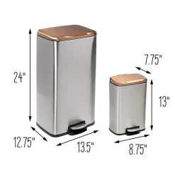 Honey-Can-Do Steel Indoor Trash Can Set with Hinged Lid, 7.92 & 1.32 Gallon, Rose Gold (TRS-09325)