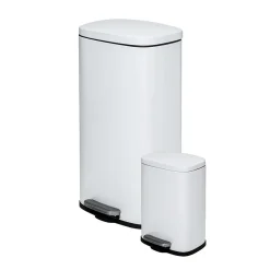 Honey-Can-Do Steel Indoor Trash Can Set with Hinged Lid, 7.92 & 1.32 Gallon, White (TRS-09076)