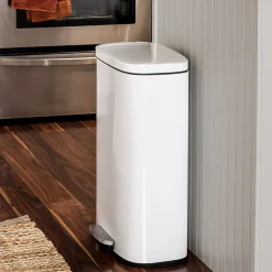 Honey-Can-Do Steel Indoor Trash Can Set with Hinged Lid, 7.92 & 1.32 Gallon, White (TRS-09076)