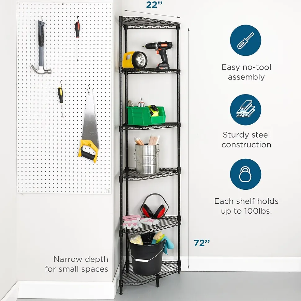 Honey-Can-Do 6-Tier Compact Triangle Corner Shelving Unit, Black (SHF-10005)