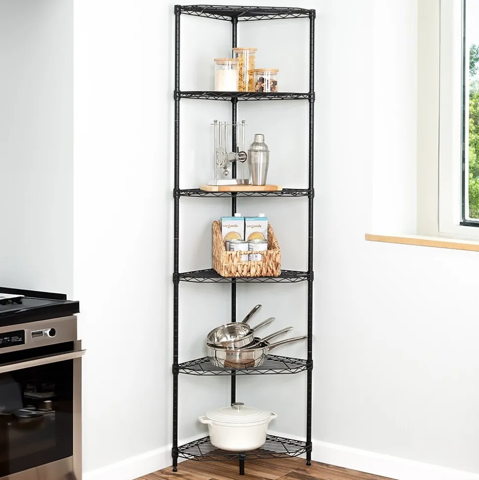 Honey-Can-Do 6-Tier Compact Triangle Corner Shelving Unit, Black (SHF-10005)