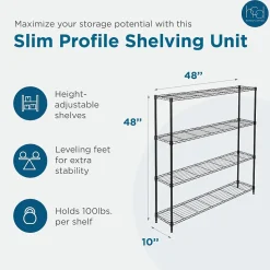 Honey-Can-Do 4-Tier Slim Profile Wide Shelving Unit, Black (SHF-10003)