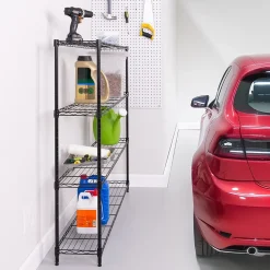 Honey-Can-Do 4-Tier Slim Profile Wide Shelving Unit, Black (SHF-10003)