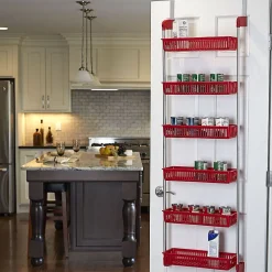 Household Essentials OTD 6-Shelf Hanging Storage Rack, 57" x 19.25" x 6.25", Red (2153-1)